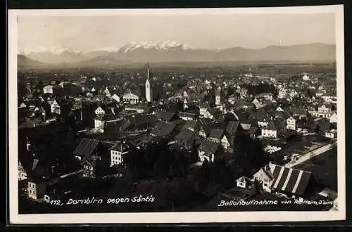 AK Dornbirn, Ballonaufnahme des Ortes gegen Säntis