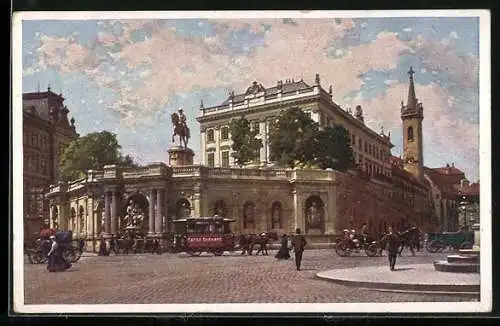 Künstler-AK Wien I, Albrechtsplatz mit Pferdebahn am Albrechtsbrunnen, Leute