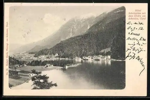 AK Achensee, Hotel Scholastika m. d. Unütz am Achensee, um 1900