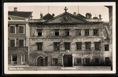 AK Horn /N.-Do., Sgraffitohaus und Conditorei Unterweger