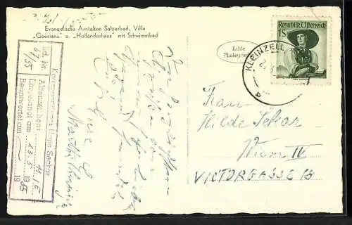 AK Salzerbad, Evangelische Anstalten, Villa Goesiana und Holländerhaus mit Schwimmbad