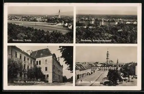 AK Stockerau, Totalansicht, Kavalleriekaserne, Rathausplatz