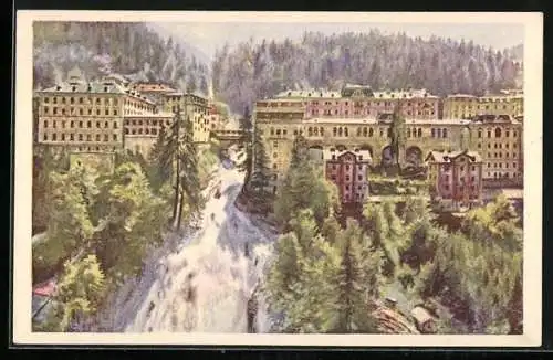 Künstler-AK Badgastein, Wasserfall