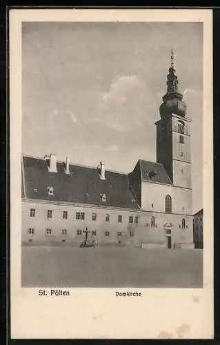 AK St. Pölten, Domkirche mit Strassenpartie