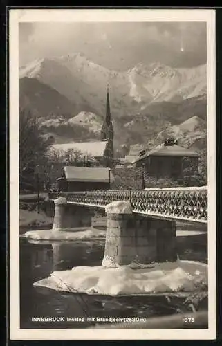 AK Innsbruck, Innsteg mit Kirche und Brandjoch