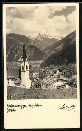 AK Mayrhofen /Zillertal, Finkenberg mit Kirche gegen den Ort