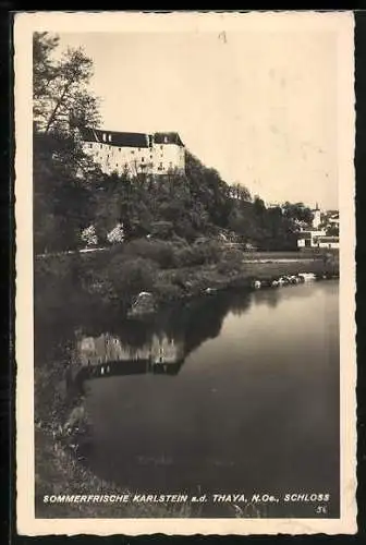 AK Karlstein a. d. Thaya, Uferpartie mit Schloss
