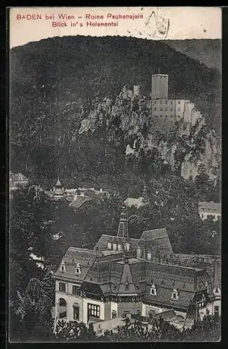 AK Baden bei Wien, Ruine Rauhensjein mit Blick ins Helenental