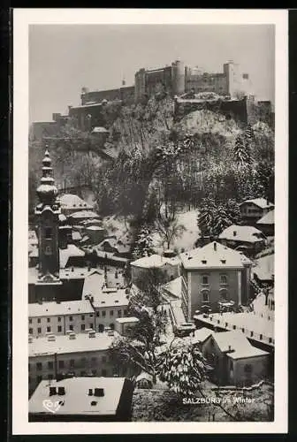 AK Salzburg, Teilansicht mit Festung im Winter