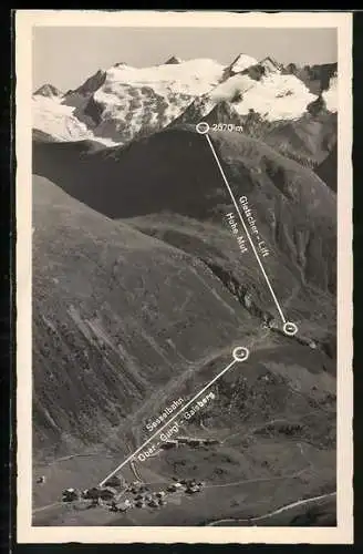 AK Ober-Gurgl, Sesselbahn und Gletscher-Lift aus der Vogelschau