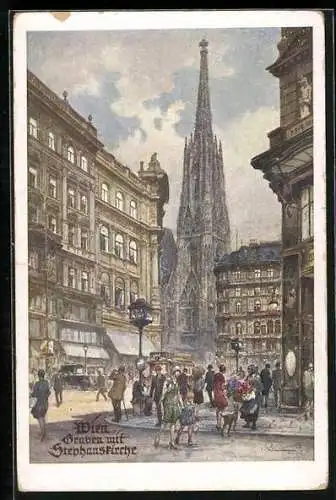 Künstler-AK Wien, Graben mit Stephanskirche