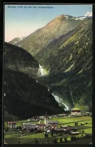 AK Krimml, Ortsansicht mit den Wasserfällen