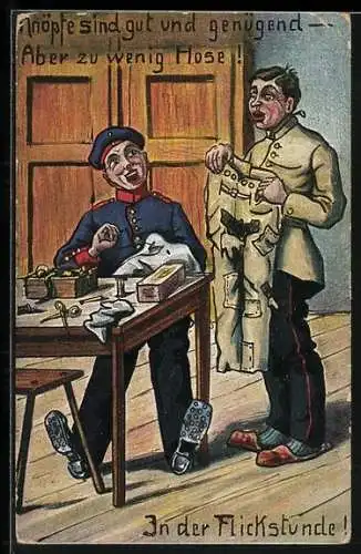 AK Soldaten in der Flickstunde, Soldatenhumor
