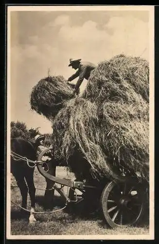 AK De Vecht, Zwei Bauern am Heuwagen