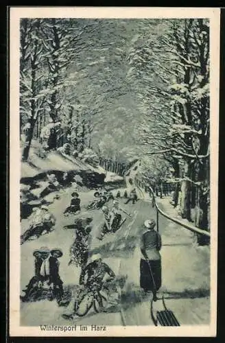 AK Schlittenfahrer beim Wintersport im Harz