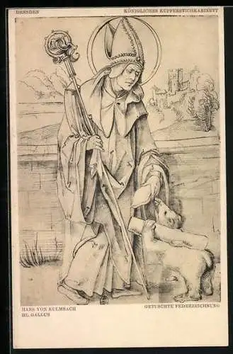 Künstler-AK Dresden, Königliches Kupferstichkabinett, Heiliger Gallus, Schutzpatron