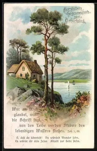 AK Wer an Mich glaubet, wie die Schrift sagt..., Joh. 7.38, Sinnspruch, Geburtstagsgruss