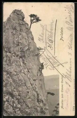 AK Peilstein, Bergsteiger beim Abseilen zum Cimone Couloir