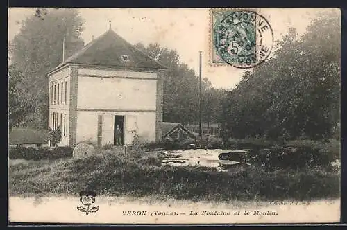 AK Véron /Yonne, La Fontaine et le Moulin