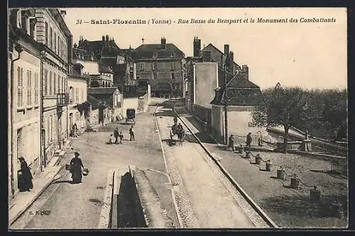 AK Saint-Florentin /Yonne, Rue Basse du Rempart et le Monument des Combattants