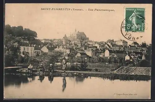 AK Saint-Florentin /Yonne, Vue panoramique du village et des habitants au bord de l`eau