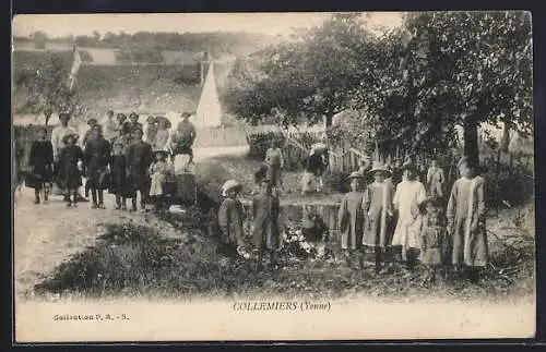 AK Collemiers /Yonne, Scène villageoise avec habitants près d`un ruisseau