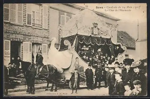 AK Sens, Cavalcade du 24 Mars 1907, Le Char de l`Harmonie