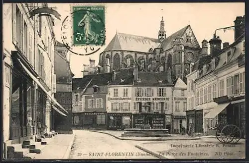 AK Saint-Florentin /Yonne, La Place des Fontaines