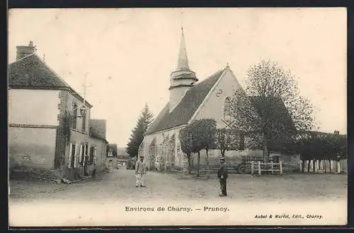 AK Prunoy, Vue de l`église et de la place du village