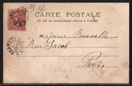 AK Prégilbert, L`Église et une calèche avec cheval devant le bâtiment historique