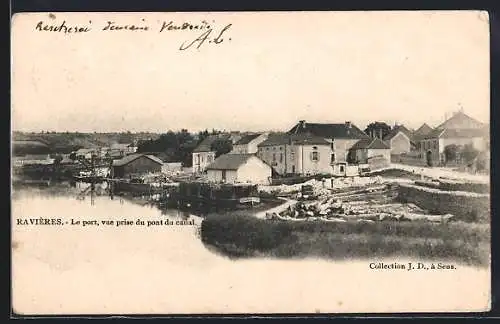 AK Ravières, Le port, vue prise du pont du canal