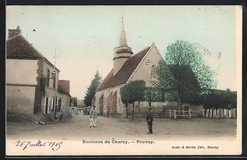 AK Prunoy, Vue de l`église et de la place du village