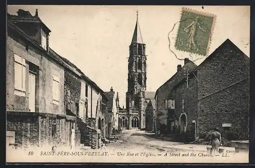 AK Saint-Père-sous-Vezelay, Une rue et l`église