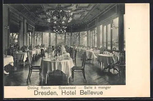 AK Dresden, Speisesaal im Hotel Bellevue am Theaterplatz