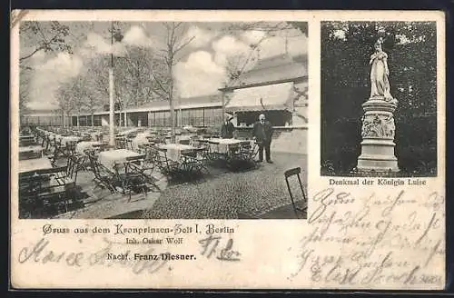 AK Berlin, Gasthaus Kronprinzen-Zelt I, Denkmal der Königin Luise