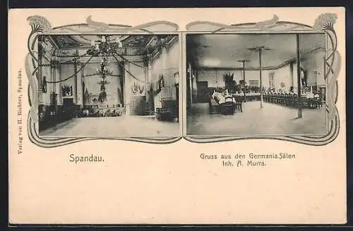 AK Berlin-Spandau, Gasthaus Germania-Säle, Inh. A. Murra