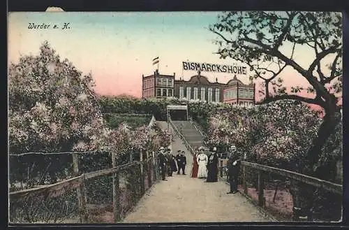 AK Werder a. H., Gasthaus Bismarckshöhe, Aufgang, Spaziergänger