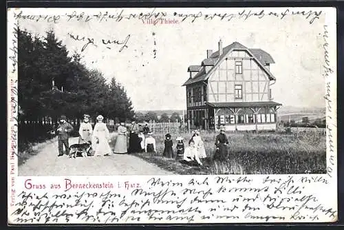 AK Benneckenstein i. Harz, Villa Thiele, Spaziergänger
