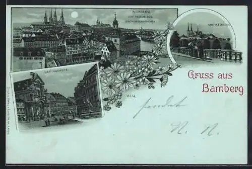 Mondschein-Lithographie Bamberg, Oberlandesgericht, Michaelsberg, Martinskirche
