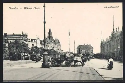 AK Dresden, Wiener Platz, Hauptbahnhof, Strassenbahn