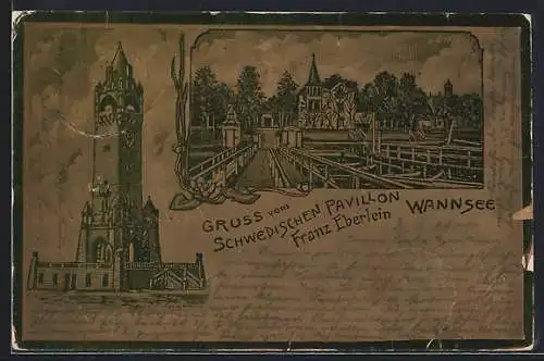 Metallfolie-AK Berlin-Wannsee, Restaurant Schwedischer Pavillon, Bes. Franz Eberlein