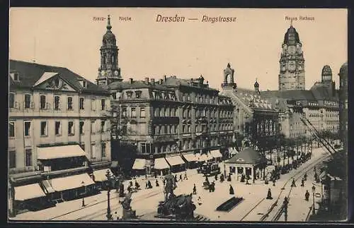 AK Dresden, Ringstrasse, Kreuzkirche, Neues Rathaus
