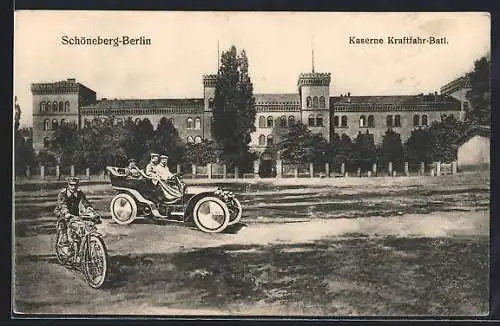 AK Schöneberg-Berlin, Kaserne Kraftfahr-Batl., Auto und Motorrad