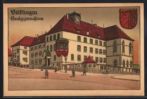 Steindruck-AK Völklingen, Realgymnasium