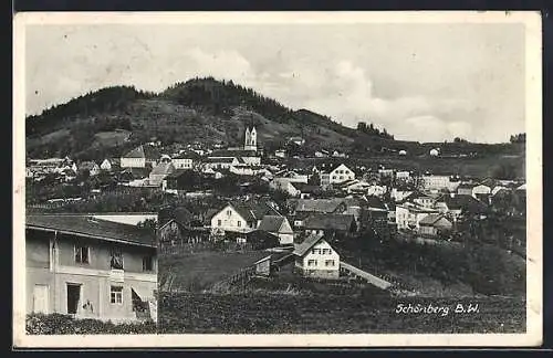 AK Schönberg / Bayer. Wald, Ortsansicht, Kirche, Wohnhäuser