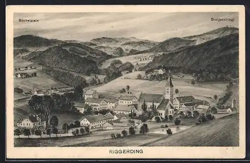AK Riggerding, Ortsansicht mit Büchelstein und Brotjacklriegel