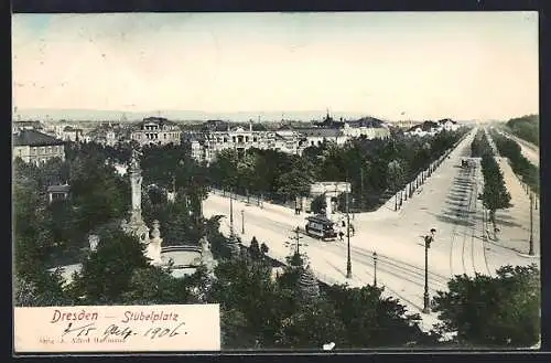 AK Dresden, Stübelplatz, Strassenbahn