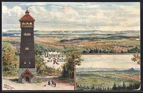 Künstler-AK Stuttgart, Uhlberg, Uhlbergturm mit Rundschau