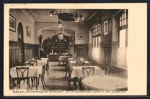AK Berlin-Tiergarten, Restaurant Württembergische Weinstuben, Inh. W. Landenberger, Linkstrasse 6