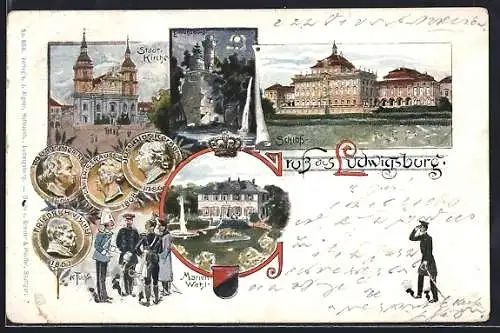 Künstler-AK Ludwigsburg / Württemberg, Stadtkirche, Schloss, Marienwahl